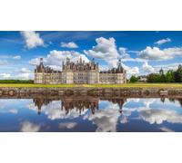 adrium Cuadro de madera de 110 x 60 cm: Chateau de Chambord, castillo francés medieval real y su reflejo en el canal. Valle del Loira, Francia,