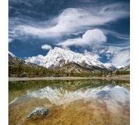 adrium Cuadro de madera de 40 x 40 cm: lago y montañas altas, hermoso paisaje natural (54653464)