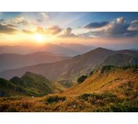 adrium Cuadro de madera de 60 x 40 cm: montañas al atardecer, hermoso paisaje natural en verano (76582680)