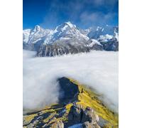 adrium Cuadro de madera de 90 x 120 cm: Schilthorn. Piz Gloria. Montañas y nubes en el valle, cordillera a través de las nubes, foto de gran resolución para diseño (178993053)