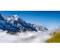 adrium Cuadro en lienzo de 150 x 80 cm: Grindelwald, Suiza, montañas y nubes en el valle, paisaje natural alto en las montañas, cordillera a través de las nubes, foto grande (180957375)