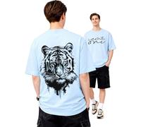 ADRO Camiseta de gran tamaño con estampado gráfico para hombre | Camiseta de algodón de 220 g/m² | Ajuste relajado con hombros caídos | Ropa casual, Azul cielo, 40