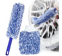 AdrreyuFny Cepillo Llantas Coche Flexible o Manopla Limpieza Coche Kit para Limpiar Profunda y Eficazmente la Llantas Sin Arañazos - Azul
