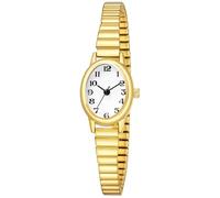 ADSBIAOYE Pequeños relojes dorados para mujer, números arábigos, fácil de leer, reloj analógico con banda de expansión de acero inoxidable, resistente al agua, Dorado-Blanco, 5.91in-6.7in, Bonito y