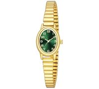 ADSBIAOYE Pequeños relojes dorados para mujer, números arábigos, fácil de leer, reloj analógico con banda de expansión de acero inoxidable, resistente al agua, Dorado-Verde, 5.91in-6.7in, Bonito y