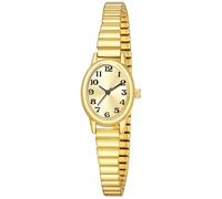 ADSBIAOYE Pequeños relojes dorados para mujer, números arábigos, fácil de leer, reloj analógico con banda de expansión de acero inoxidable, resistente al agua, Dorado, 5.91in-6.7in, Bonito y moderno