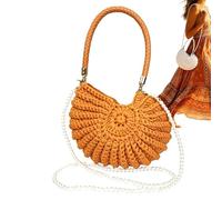 Adsfvs Cartera de Playa Concha,Bolso Estilo Bohemio de Mano con Cadena de Perlas,Playa Tejida a Crochet Hecha Mano y Artesanal - Para Mujer En Verano Vacaciones Viajes Y Citas Románticas