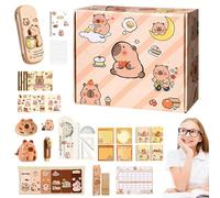 Adsfvs Material Escolar de Capibara, Estuche de Capibara para Niños, Material Escolar Adorable para Niños con Lápices, Cuadernos, Notas Adhesivas y Pegatinas