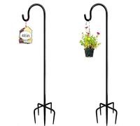 ADTSADDTO 2 Piezas Gancho de pastor para exteriores de 48 pulgadas con base de 5 puntas, estaca ajustable para colgar plantas, linterna de luz solar, decoraciones de vacaciones, comederos de pájaros