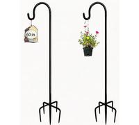 ADTSADDTO 2 Piezas Gancho de pastor para exteriores de 60 pulgadas con base de 5 puntas, estaca ajustable para colgar plantas, linterna de luz solar, decoraciones de vacaciones, comederos de pájaros