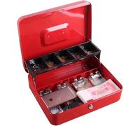 ADTUIUG Caja registradora de supermercado, Caja portátil for cajero de Tienda, contenedores Monedas Dinero Metal con Tapa, Caja registradora Manual(Red)