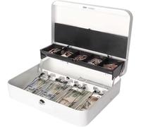 ADTUIUG Caja registradora de supermercado, Caja portátil for cajero de Tienda, contenedores Monedas Dinero Metal con Tapa, Caja registradora Manual(Bianco)