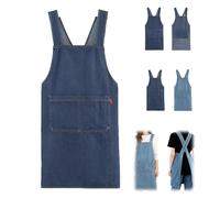 Adult Apron - Lightweight Cotton Apron with Front Pocket,Cross Back Aprons for Women Men,Durable Jean Kitchen Aprons (Dark Blue)
