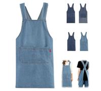 Adult Apron - Lightweight Cotton Apron with Front Pocket,Cross Back Aprons for Women Men,Durable Jean Kitchen Aprons (Light Blue)