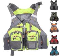 Adult Fishing Kayaking Vest Multifunction Zipper Surfing Water Sports Swimming Boating Canoeing Rafting Snorkeling Outdoor Safety Gear High Buoyancy Flotation Aid Vest(Fluorescentgreen)