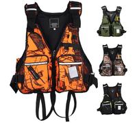 Adult Fishing Swimming Vest Safety Jacket Thickened Buoyancy Aid Swim Vest with Multi-Pockets for Men Women Swimming Kayaking Boating Surfing Paddle Boarding Water Sports(OrangeCamouflage)
