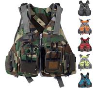 Adult Fly Fishing Kayaking Vest Multi Pockets Adjustable Buoyancy Aid Swimming Flotation Water Sports Boating Surfing Canoeing Rafting Outdoor Safety Gear High Buoyancy Vest(Camouflage)