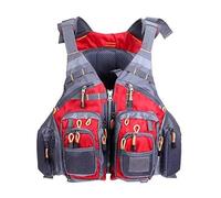 Adult Fly Fishing Swimming Vest, Safety Swim Vest for Boating Kayaking Sailing Floating Water Sports, Breathable Backpack Style with Adjustable Straps for Men Women(Red,with Foam)