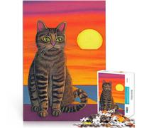 Adult Jigsaw Puzzle 1000 Pieces Cat Animal by Sunset Made of Cardboard，Suitable for People Aged 14 and Above Home Educational Games DIY Toys Best Gift for Adults and Teenagers。Size：50x75cm
