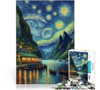 Adult Jigsaw Puzzles 1000 Pieces A Small Town Under The Stars at Night Made of Cardboard for Ages 14 and Over Suitable for Couples Fun at Home Activities, Birthday Present,Travel Gifts。Size:50x75cm