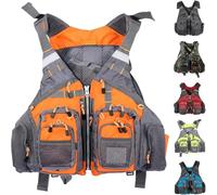 Adult Kayaking Vest Multifunction Fly Fishing Zipper Boating Surfing Water Sports Swimming Canoeing Rafting Paddle Boarding Outdoor Safety Gear High Buoyancy Flotation Aid(Orange)