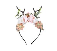 Adult Kids Christmas Deer Antler Headband with Artificial Flowers Blossom Horn Ears Festival H Hoop Fy Cosplay Party Costume