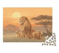 Adult Leo and Cubs Sitting on The Grassland at Atardecer Rompecabezas Rompecabezas Juego De Habilidad para Toda La Familia 1000pcs (75x50cm)