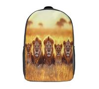 Adult León And Cubs Niña,Chicos Golden Grass of The Llanuras africanas Mochila Escolar Para Viaje Bolsa De Escuela 17inch