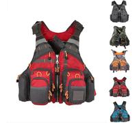 Adult Lightweight Kayaking Vest Zipper Pockets Adjustable Buoyancy Swimming Boating Fishing Surfing Canoeing Water Sports Outdoor Safety Gear High Buoyancy Flotation(Red)