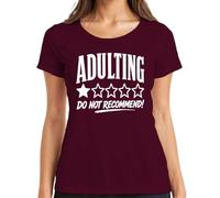 Adulting Do Not Recommend 1 Star Valoración Camiseta Mujer, granate, M