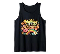 Adulting Is a Scam Groovy Gen X Floral Millennial Humor Lindo Camiseta sin Mangas