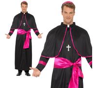 Adulto Cardenal Traje Negro Rosa Obispo Cura Vicario Disfraz