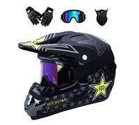 Adulto Casco Motocross, Juventud Niño Cara Completa Fuera de La Carretera Deportes Moto Casco, Unisexo Cuesta Abajo MTB ATV BMX Enduro Patio Bicicleta Sucia Chocar Casco, con Gafas Máscara Guantes (C