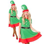 Adulto Elfo Vestido Mujer Ayudante de Santa Gruta Disfraz de Navidad