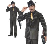 Adulto Gánster Mafia Traje Negro Dorado Raya Diplomática Hombre 20's Disfraz
