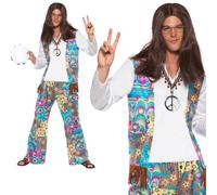 Adulto Hombre 60s 70s Psicodélico Hippy Hippie Hombre Paz Disfraz Nuevo