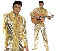Adulto Hombre Elvis Presley Traje de Oro Traje Smoking Disfraz Fiesta Nuevo