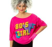 Adulto Mujer 80s 1980s Disfraz Manga Murciélago Camiseta 80's Estampado Rosa Por
