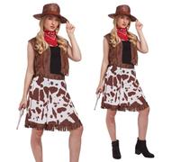 Adulto Mujer Vaquera Disfraz Medio Talla UK 14-16