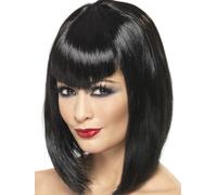 Adulto Sexy Negro Vamp Peluca Corto con Flecos Mujer Halloween Disfraz