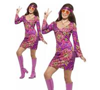 Adulto Woodstock Hippie Chick Disfraz 1960s 70s Hippy Mujer Disfraz Nuevo