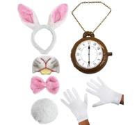 Adultos De Lujo país maravillas conejo Accesorio para disfraz juego - Orejas Diadema+PAJARITA+Esponjoso CONEJITO COLA + Jumbo Inflable Reloj + Nariz + Blanco Guantes - Perfectos Escuela CARNAVAL+