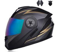 Adultos Modular Integrado Casco Moto, ECE Homologado Casco Abatible con Doble Visera Doble Lente Sistema De Ventilación Forro Extraíble