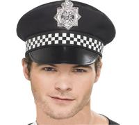 Adultos Negro Police Panda Cop Sombrero de Cuadros Banda Y Insignia