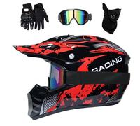 Adultos Niños MTB Casco de Motocross, con Gafas Guantes Máscara, Juventud Cara Completa ATV Casco de Moto, Cuesta Abajo Bicicleta Sucia MX Quad Bicicleta Enduro Chocar Casco ( Color : E , Size : S/52-