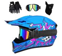 Adultos Niños MTB Casco de Motocross, con Gafas Guantes Máscara, Juventud Cara Completa ATV Casco de Moto, Cuesta Abajo Bicicleta Sucia MX Quad Bicicleta Enduro Chocar Casco ( Color : C , Size : XL/58