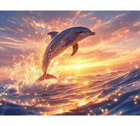 Adultos y Principiantes Diamond Painting Taladro Completo 5D DIY Arts Kits Lindo Delfín Imagen Rhinestone Bordado Diamante Pintura Pintura Para Decoración Pared Hogar Taladro Redondo 35x45cm AE1118