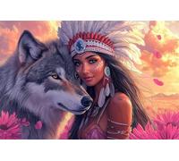 Adultos y Principiantes Diamond Painting Taladro Completo 5D DIY Arts Kits Niña India Lobo Imagen Bordado Diamante Pintura Pintura Para Decoración Pared Hogar Taladro Cuadrado 100x150cm C1787