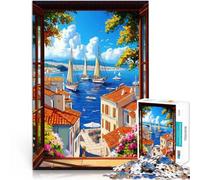 Adults 1000 Pieces Puzzle Mediterranean Harbor View Made of Cardboard,Suitable for Ages 14 and up Challenging To Complete But Fun and Humorous Difficult Hard Gifts for Women Men 。Size:26x38cm