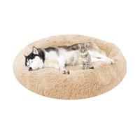 ADUODAO Cama para perros y gatos, cojín para cachorros, lavable a máquina, almohada de dona esponjosa, antiansiedad, redondo, para perro, cesta de almohada ortopédica (130 x 130 x 20 cm, beige)